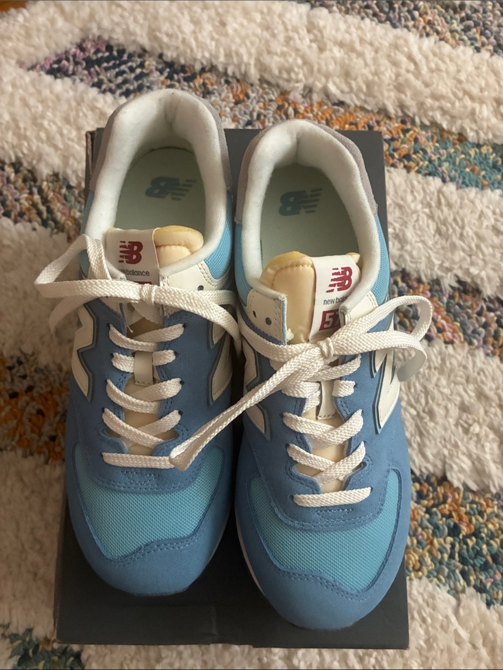 New Balance NWT 574 Light Blue and Cream suede Lace-Up Sneakers - Picture 3 of 8